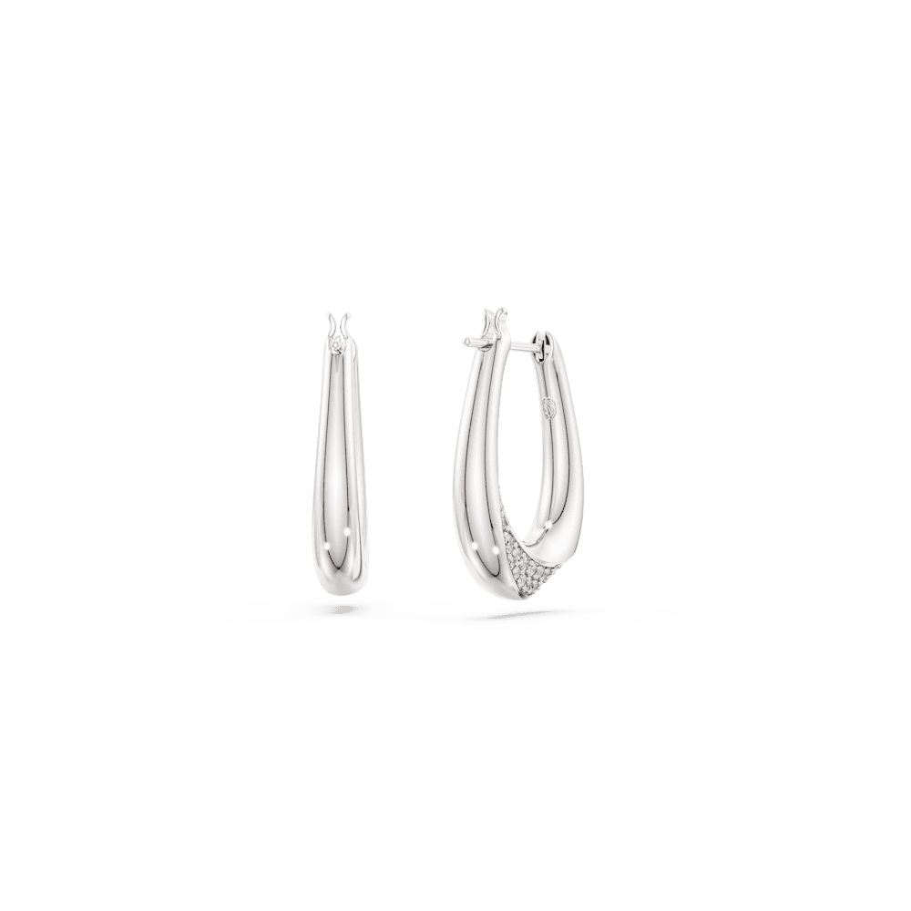 Orecchini a cerchio Swarovski Classica, Taglio Round, Piccoli, Bianchi, Argento sterling