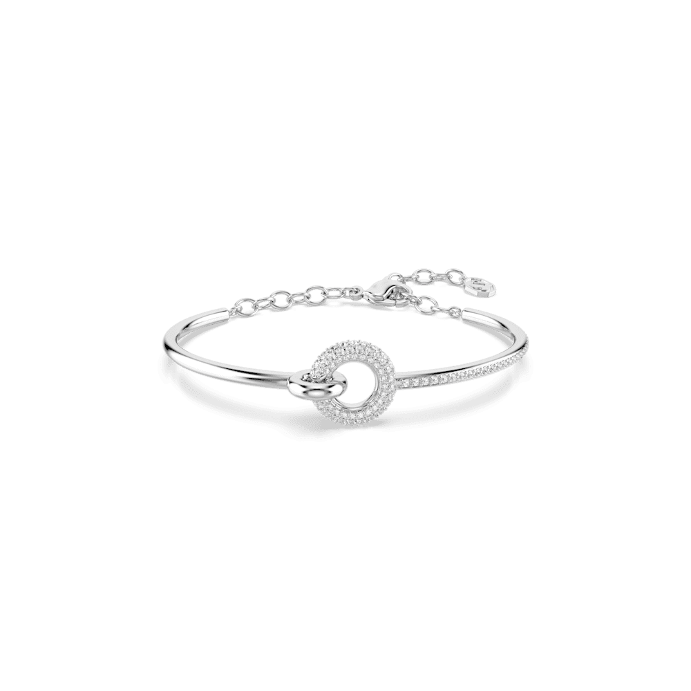 Bracciale rigido Swarovski Dextera, Taglio Round, Bianco, Placcato rodio