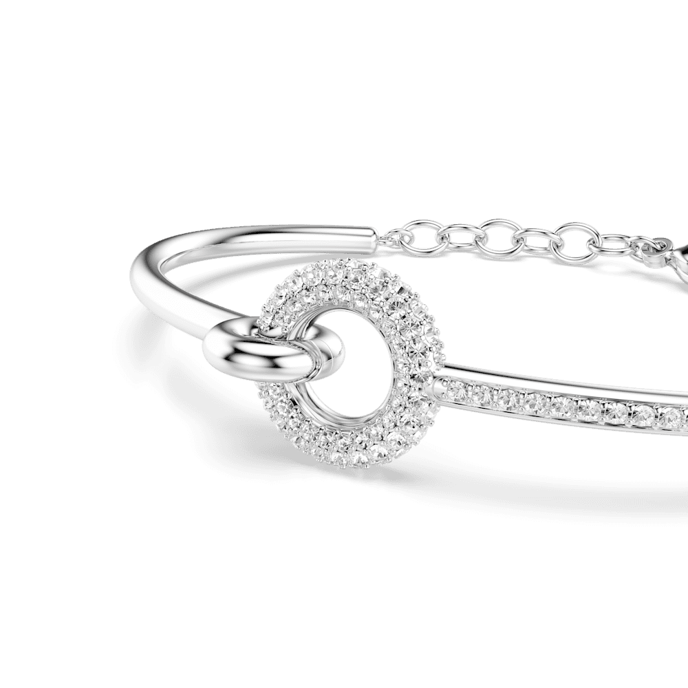 Bracciale rigido Swarovski Dextera, Taglio Round, Bianco, Placcato rodio