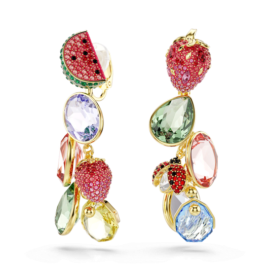 Orecchini a clip Swarovski Idyllia, Taglio misto, Multicolore, Finitura oro 18K