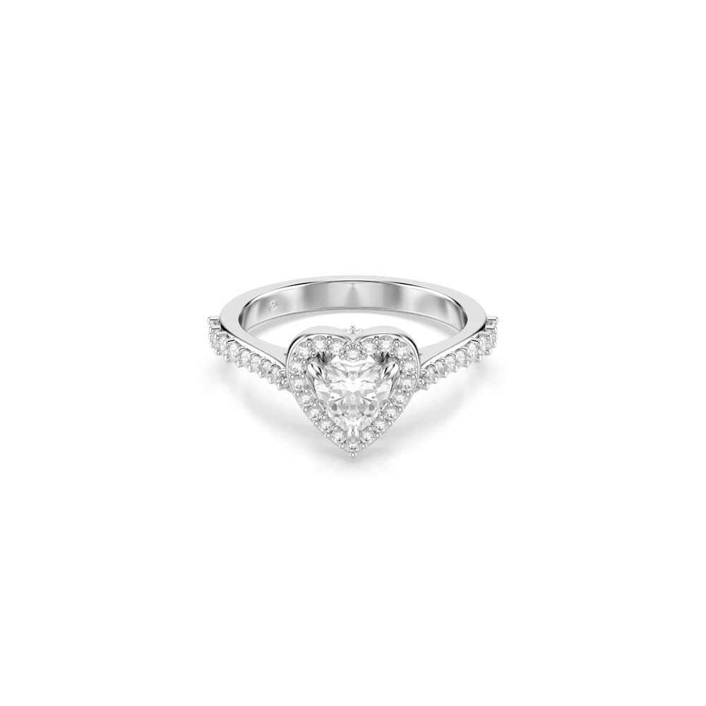 Anello Swarovski con motivo Una Angelic, Taglio misto, Cuore, Bianco, Placcato rodio - Misura 52