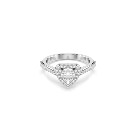 Anello Swarovski con motivo Una Angelic, Taglio misto, Cuore, Bianco, Placcato rodio - Misura 52