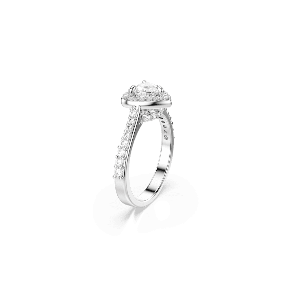 Anello Swarovski con motivo Una Angelic, Taglio misto, Cuore, Bianco, Placcato rodio - Misura 52