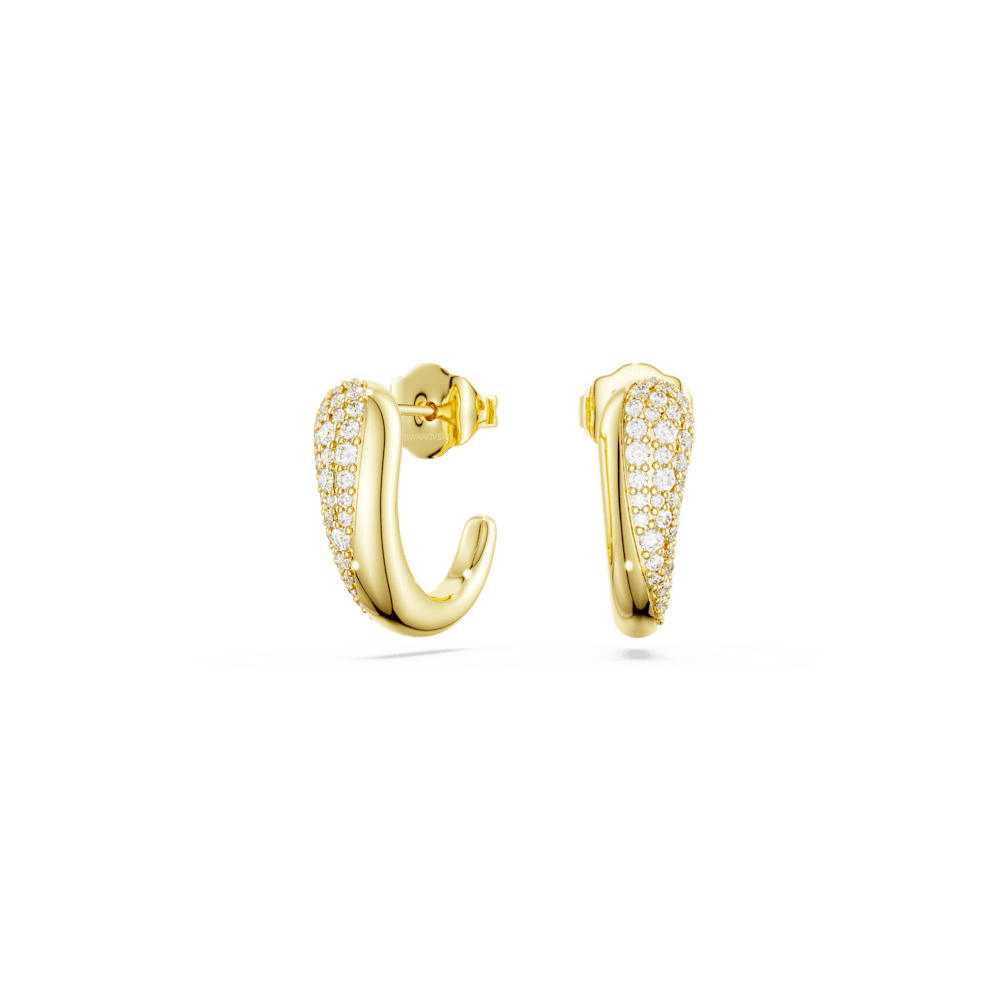Orecchini a cerchio Swarovski Classica, Taglio Round, Bianchi, Argento Sterling, Finitura oro 18K