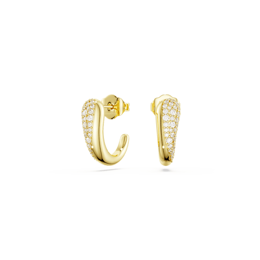 Orecchini a cerchio Swarovski Classica, Taglio Round, Bianchi, Argento Sterling, Finitura oro 18K
