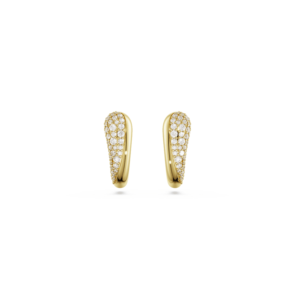 Orecchini a cerchio Swarovski Classica, Taglio Round, Bianchi, Argento Sterling, Finitura oro 18K