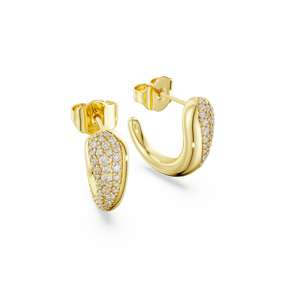 Orecchini a cerchio Swarovski Classica, Taglio Round, Bianchi, Argento Sterling, Finitura oro 18K