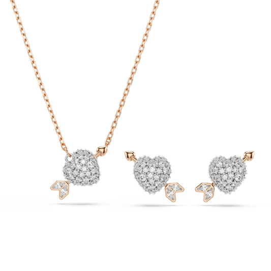Set Collana + Orecchini Swarovski Idyllia Cuore Finitura Pvd Oro Rosa 18 Kt