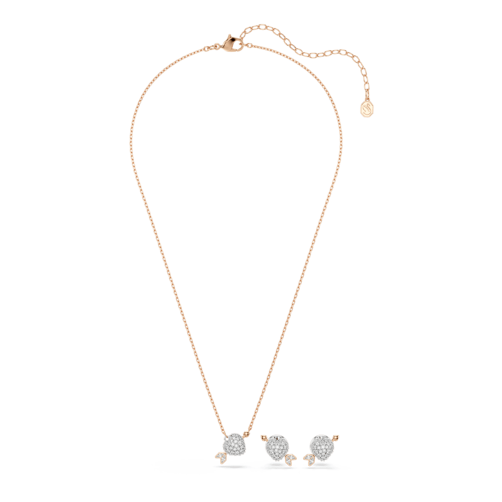 Set Collana + Orecchini Swarovski Idyllia Taglio misto Cuore con freccia Bianco Finitura oro rosa 18 Kt