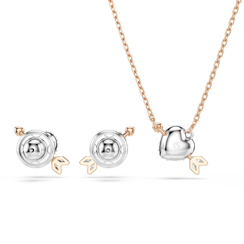 Set Collana + Orecchini Swarovski Idyllia Taglio misto Cuore con freccia Bianco Finitura oro rosa 18 Kt