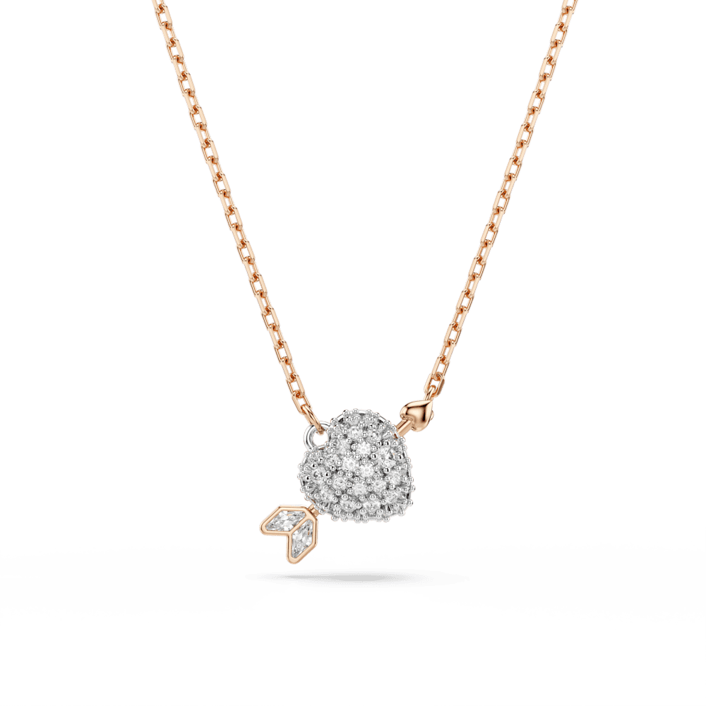 Set Collana + Orecchini Swarovski Idyllia Taglio misto Cuore con freccia Bianco Finitura oro rosa 18 Kt