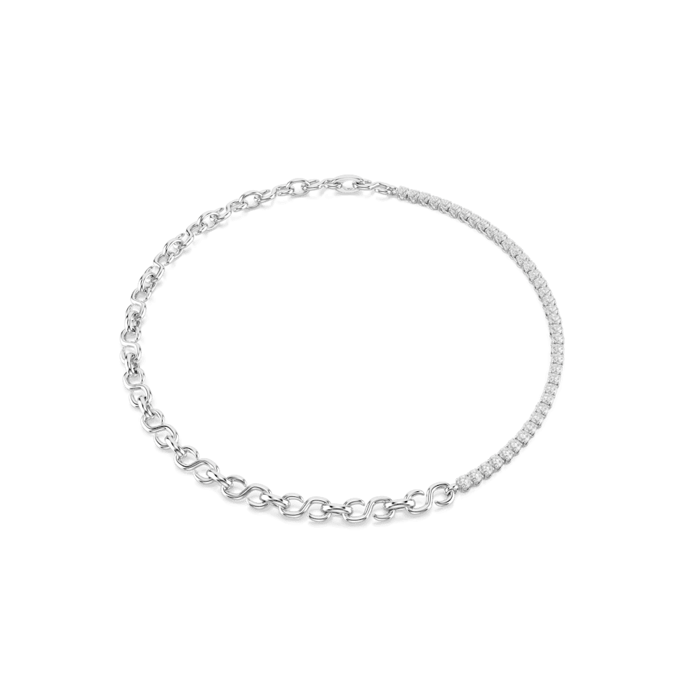 Collana Swarovski Matrix Forma a "S" Taglio Round Bianca Placcata Rodio
