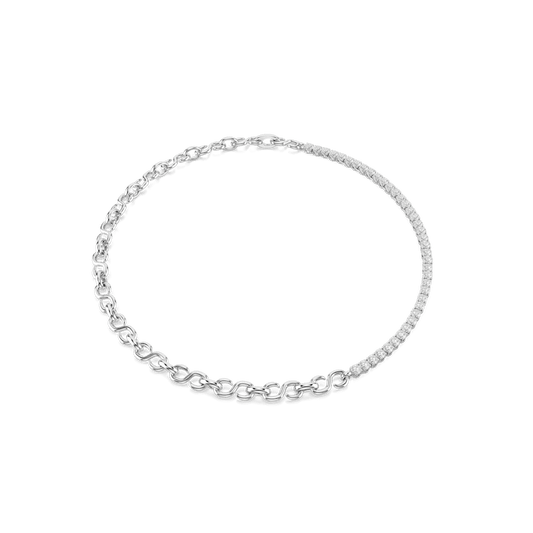 Collana Swarovski Matrix Forma a "S" Taglio Round Bianca Placcata Rodio