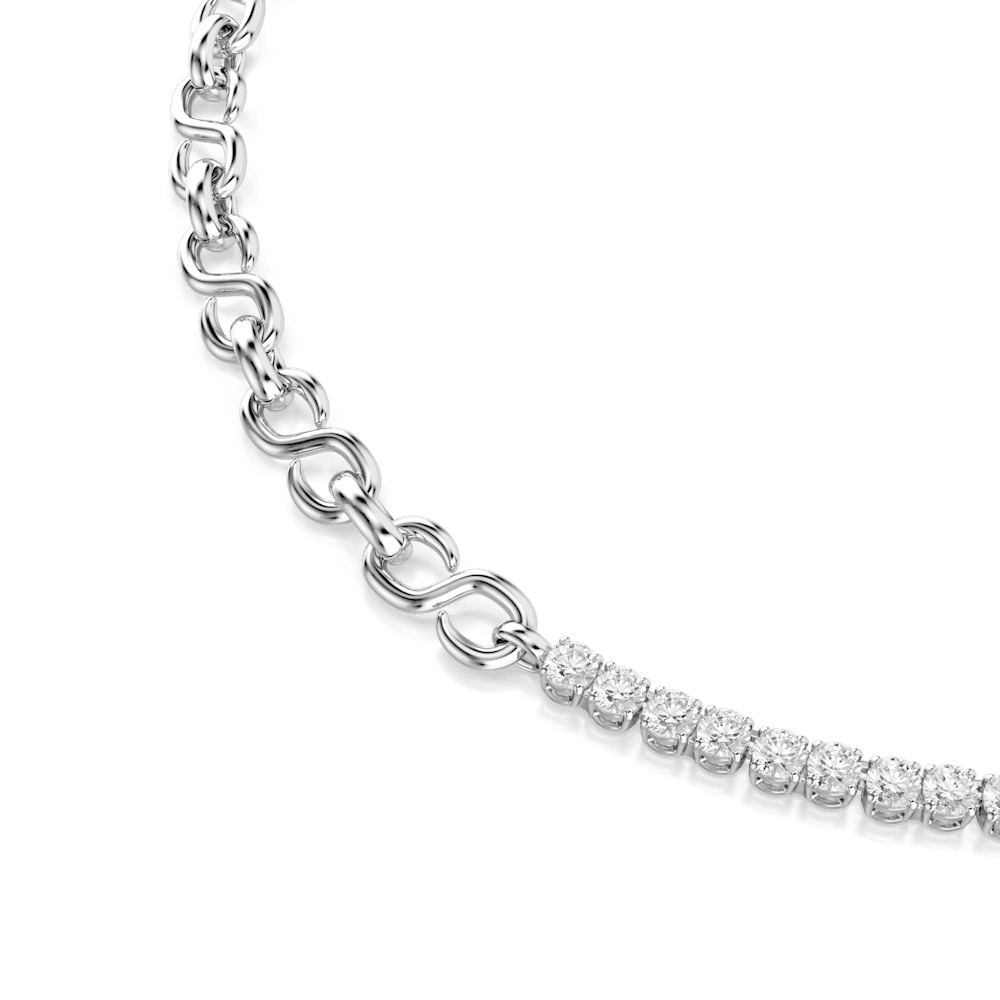 Collana Swarovski Matrix Forma a "S" Taglio Round Bianca Placcata Rodio
