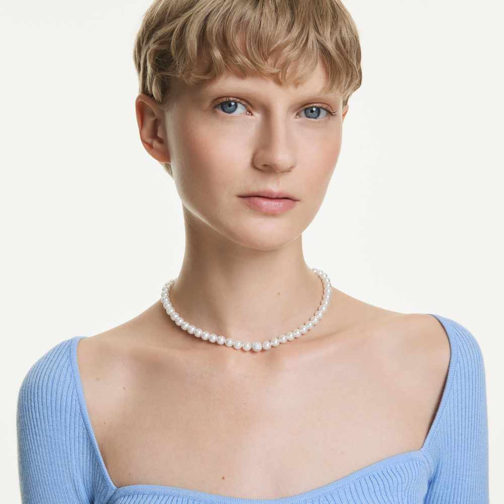 Collana Swarovski Matrix, Crystal Pearl, Bianca, Placcato rodio