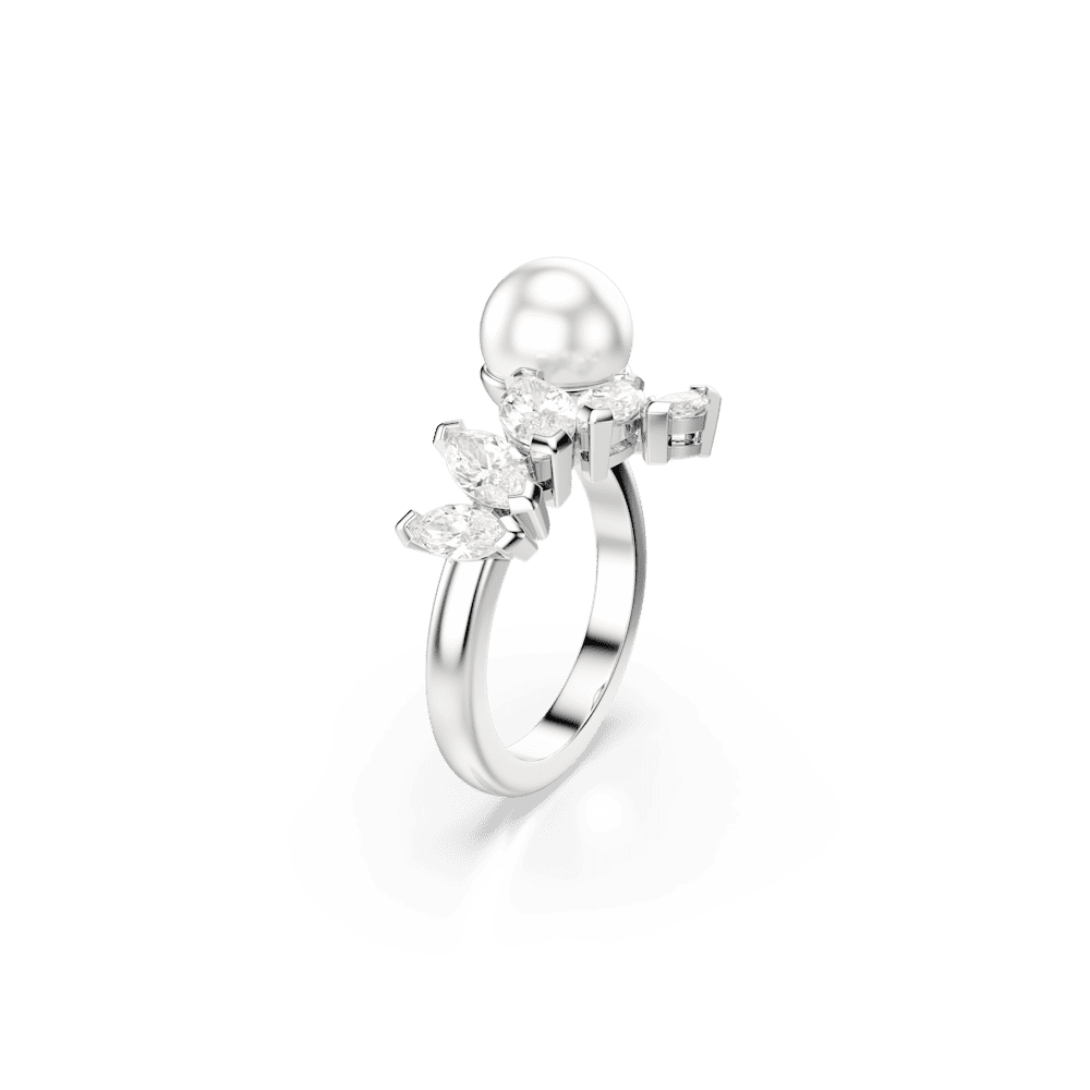 Anello Aperto Swarovski Mesmera Crystal Pearl Taglio Marquise Placcato Rodio - Misura 55