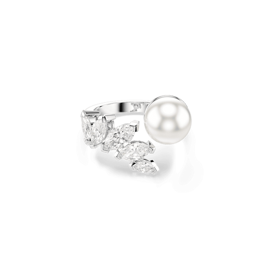 Anello Aperto Swarovski Mesmera Crystal Pearl Taglio Marquise Placcato Rodio - Misura 52