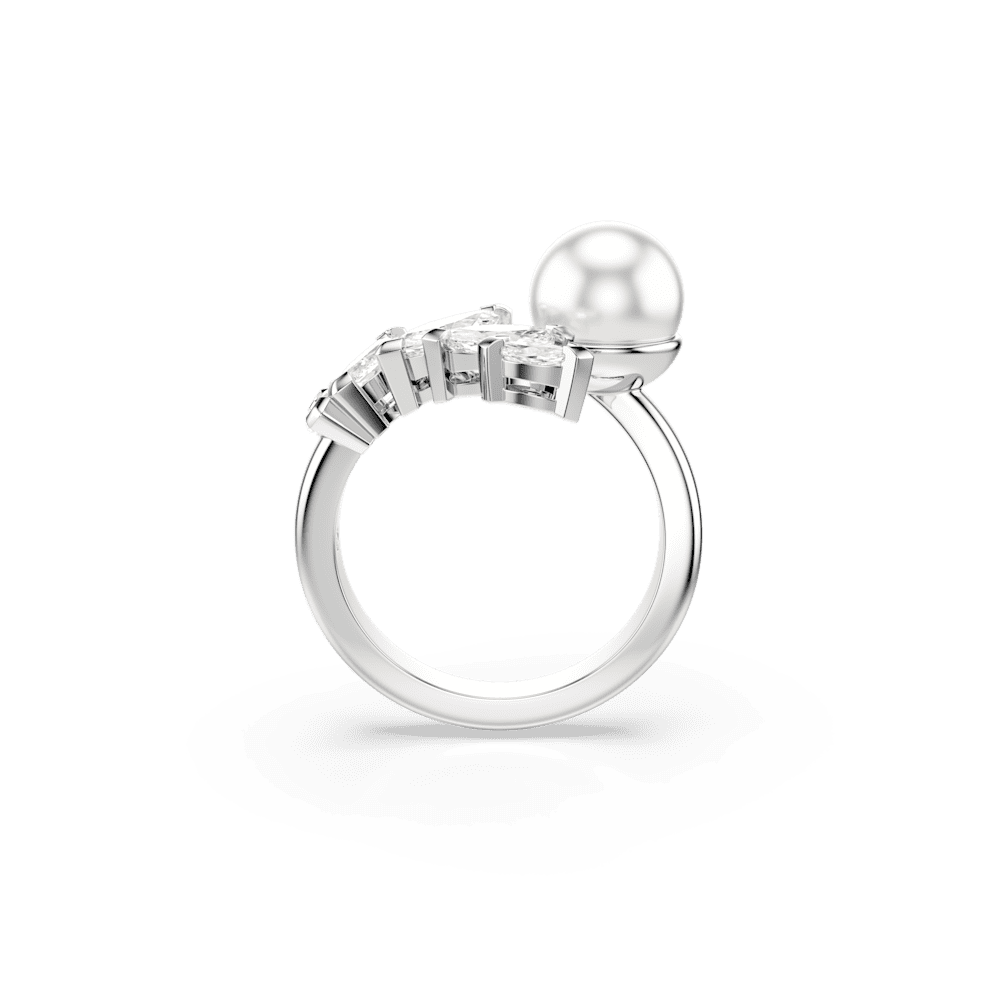 Anello Aperto Swarovski Mesmera Crystal Pearl Taglio Marquise Placcato Rodio - Misura 52