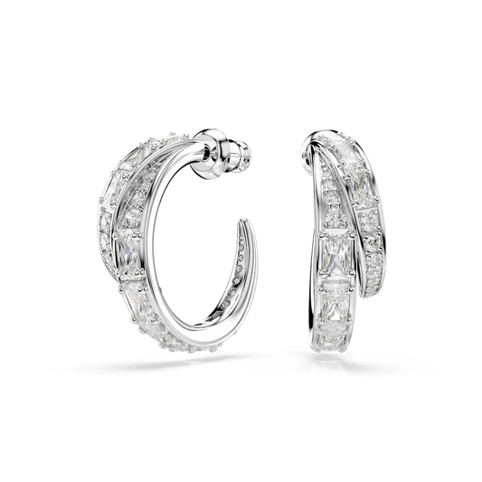 Orecchini a Cerchio Swarovski Vienna Taglio misto Bianchi Placcato Rodio