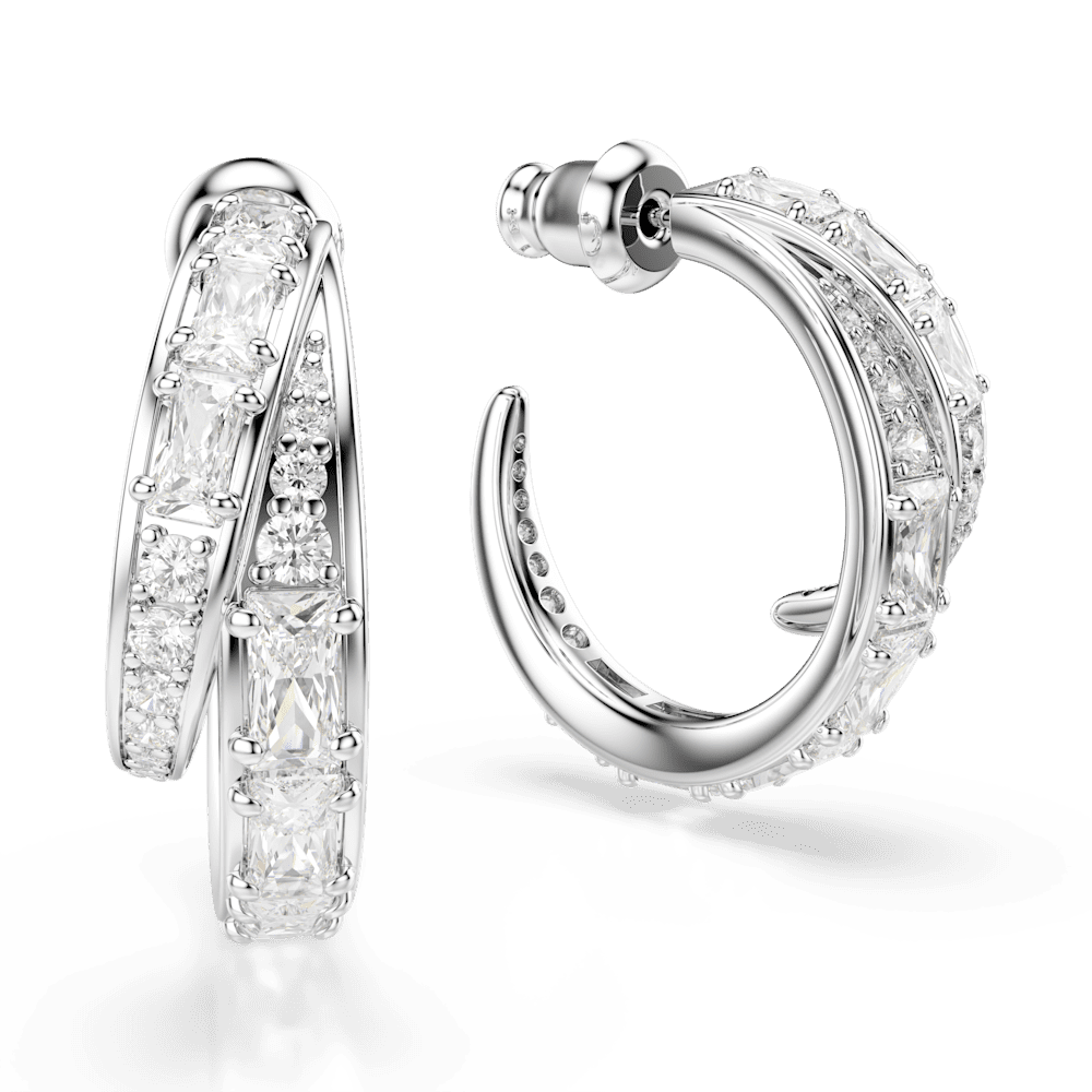Orecchini a Cerchio Swarovski Vienna Taglio misto Bianchi Placcato Rodio