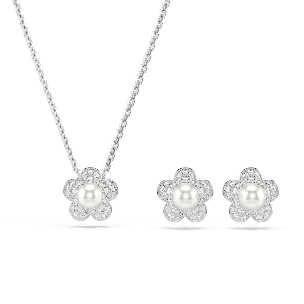 Set Ariana Grande x Swarovski Crystal Pearl Taglio Round Fiore, Bianco Placcato rodio
