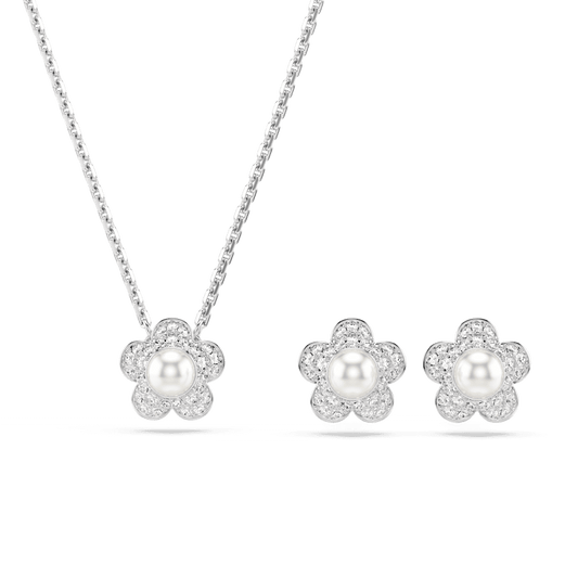 Set Collana + Orecchini Ariana Grande x Swarovski Crystal Pearl Fiore Placcato rodio