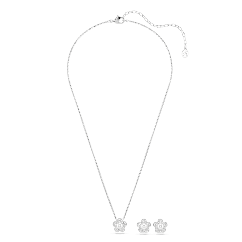 Set Ariana Grande x Swarovski Crystal Pearl Taglio Round Fiore, Bianco Placcato rodio