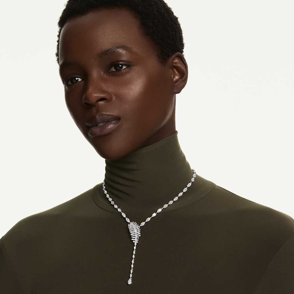 Collana a Y Swarovski Vienna Taglio misto Piuma Bianco Placcato Rodio