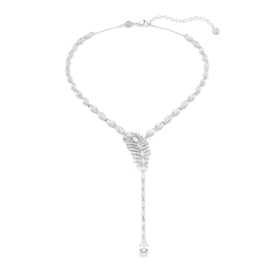 Collana a Y Swarovski Vienna Taglio misto Piuma Bianco Placcato Rodio