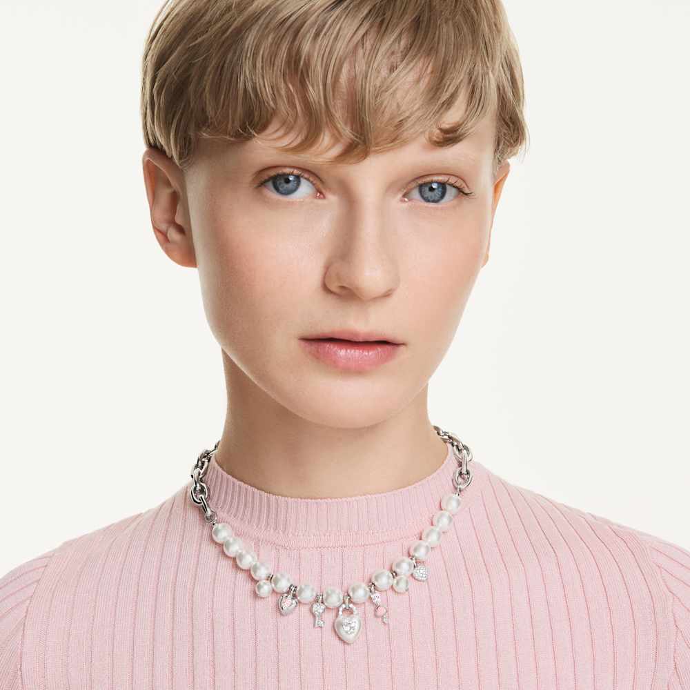 Collana Swarovski Idyllia Crystal Pearl Taglio misto Bianca Placcato rodio