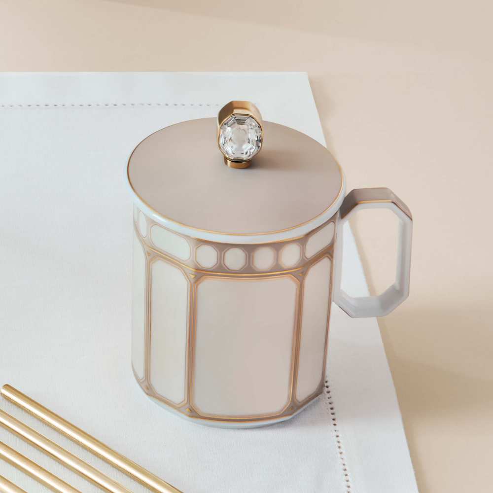 Oggettistica Swarovski Signum Marshmallow Mug con Coperchio, Porcellana, Beige e Bianco