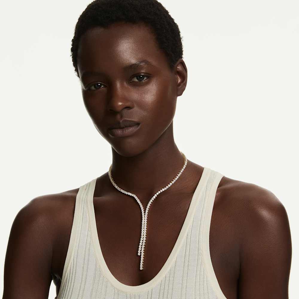 Collana a Y Swarovski Matrix Taglio Round Bianco Finitura oro 18 Kt