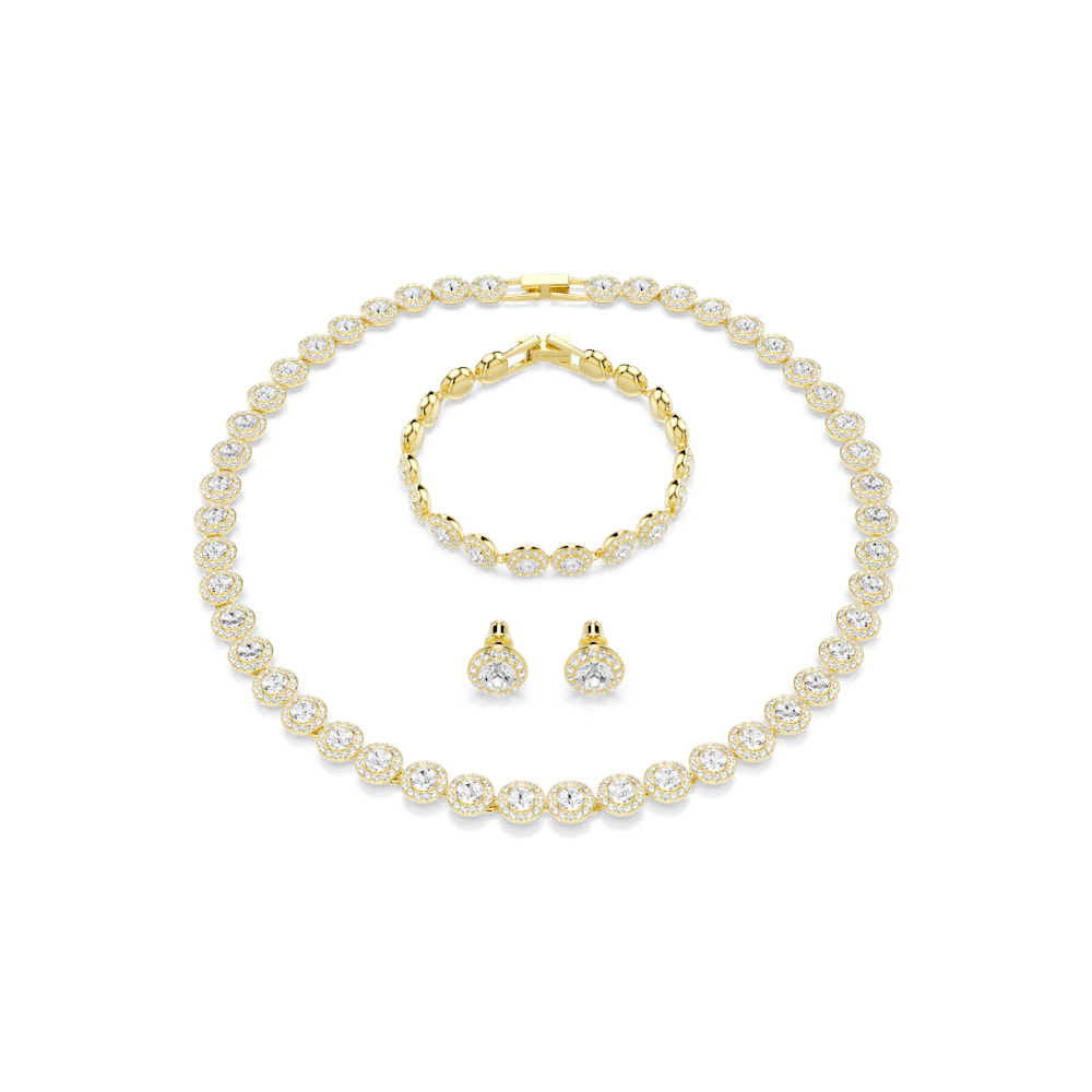 Set 3 pezzi  Swarovski Una Angelic Orecchini + Bracciale + Collana Bianco Finitura oro 18 Kt