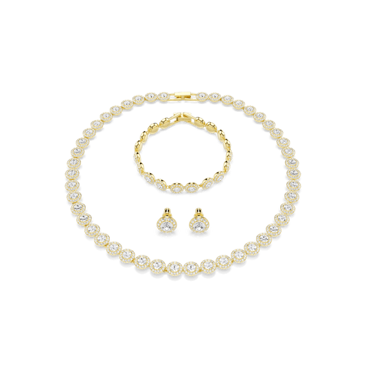 Set 3 pezzi  Swarovski Una Angelic Orecchini + Bracciale + Collana Bianco Finitura oro 18 Kt
