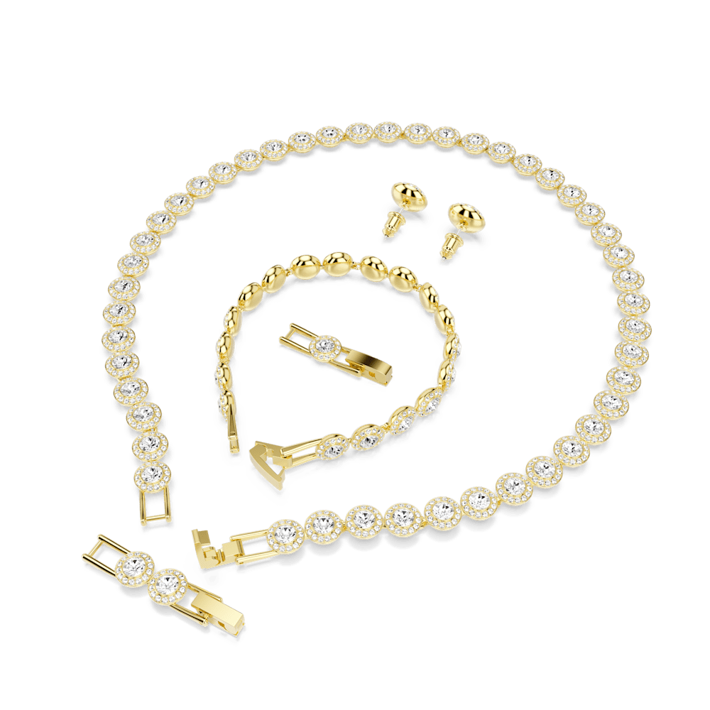 Set 3 pezzi  Swarovski Una Angelic Orecchini + Bracciale + Collana Bianco Finitura oro 18 Kt