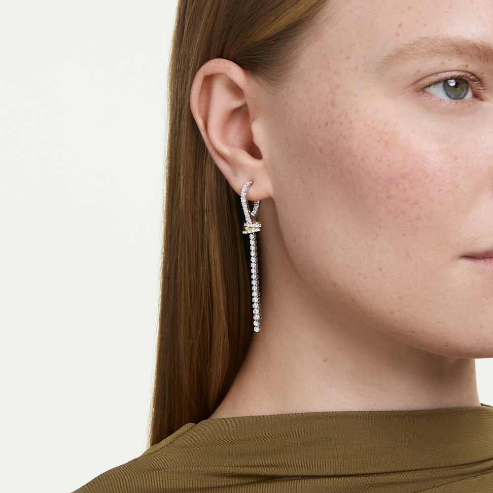 Orecchini Pendenti Swarovski Hyperbola Taglio Round Nodo Bianchi Mix di finiture