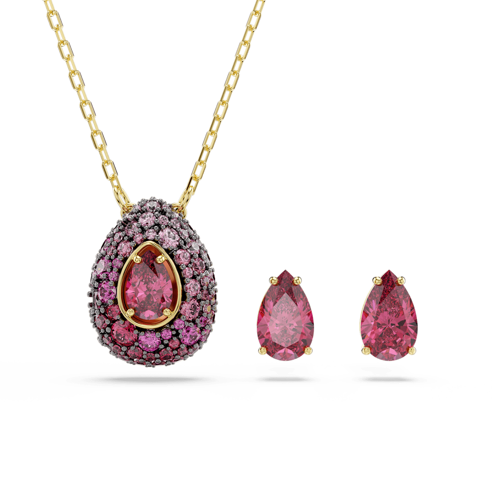 Set Collana + Orecchini Swarovski Sublima, Taglio Pear, Rosso, Finitura oro 18K