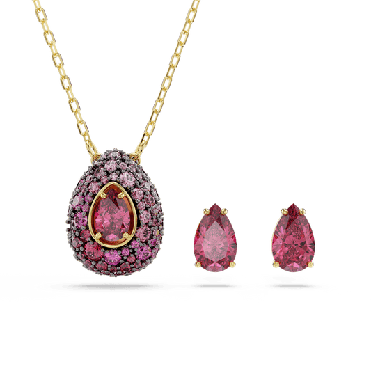 Set Collana + Orecchini Swarovski Sublima, Taglio Pear, Rosso, Finitura oro 18K
