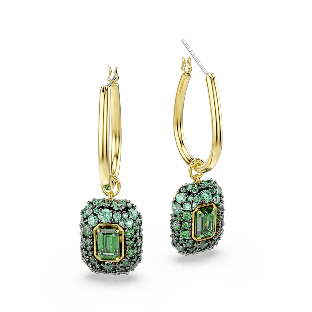 Orecchini pendenti Swarovski Sublima Taglio ottagonale Verdi Finitura oro 18K