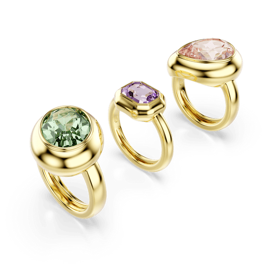 Set 3 Anelli Swarovski Gema Multicolore,Finitura oro 18 Kt - Misura 55-60