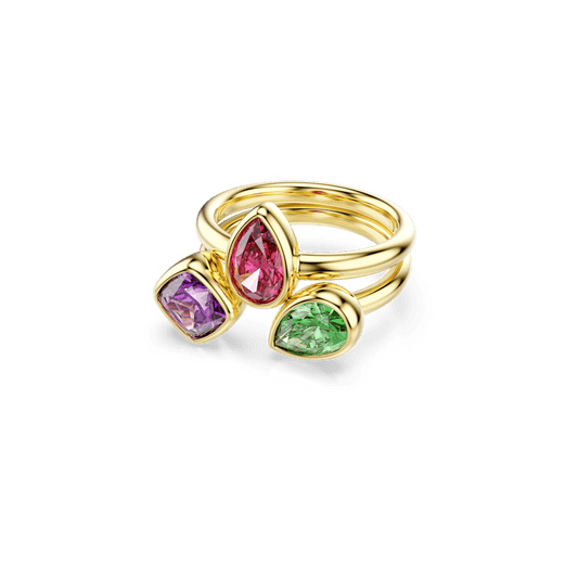 Set 2 Anelli Swarovski Cocktail Imber Taglio misto Multicolor Finitura oro 18K - Misura 60