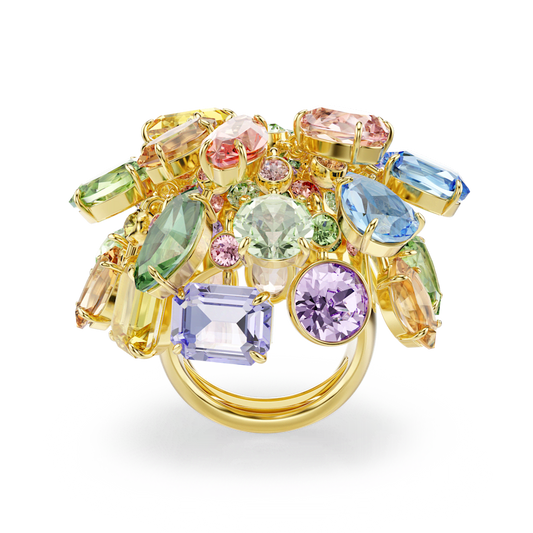 Anello Swarovski cocktail Gema Taglio misto Multicolor Finitura oro 18K - Misura 55-60