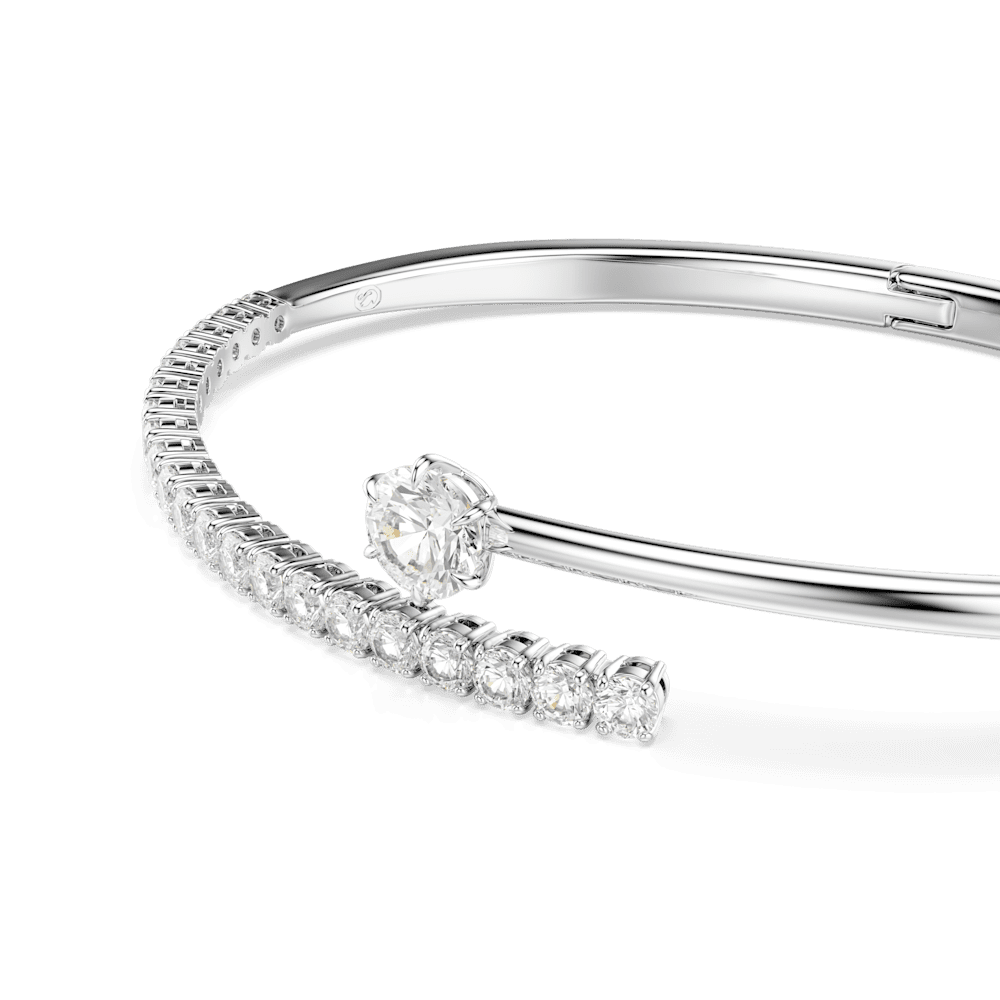 Bracciale Rigido Swarovski Matrix Taglio Round Bianco Placcato Rodio - Misura L