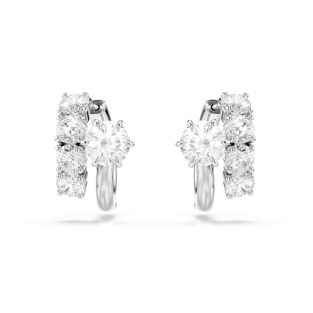 Orecchini a Cerchio Swarovski Matrix Taglio Round Bianchi Placcati Rodio
