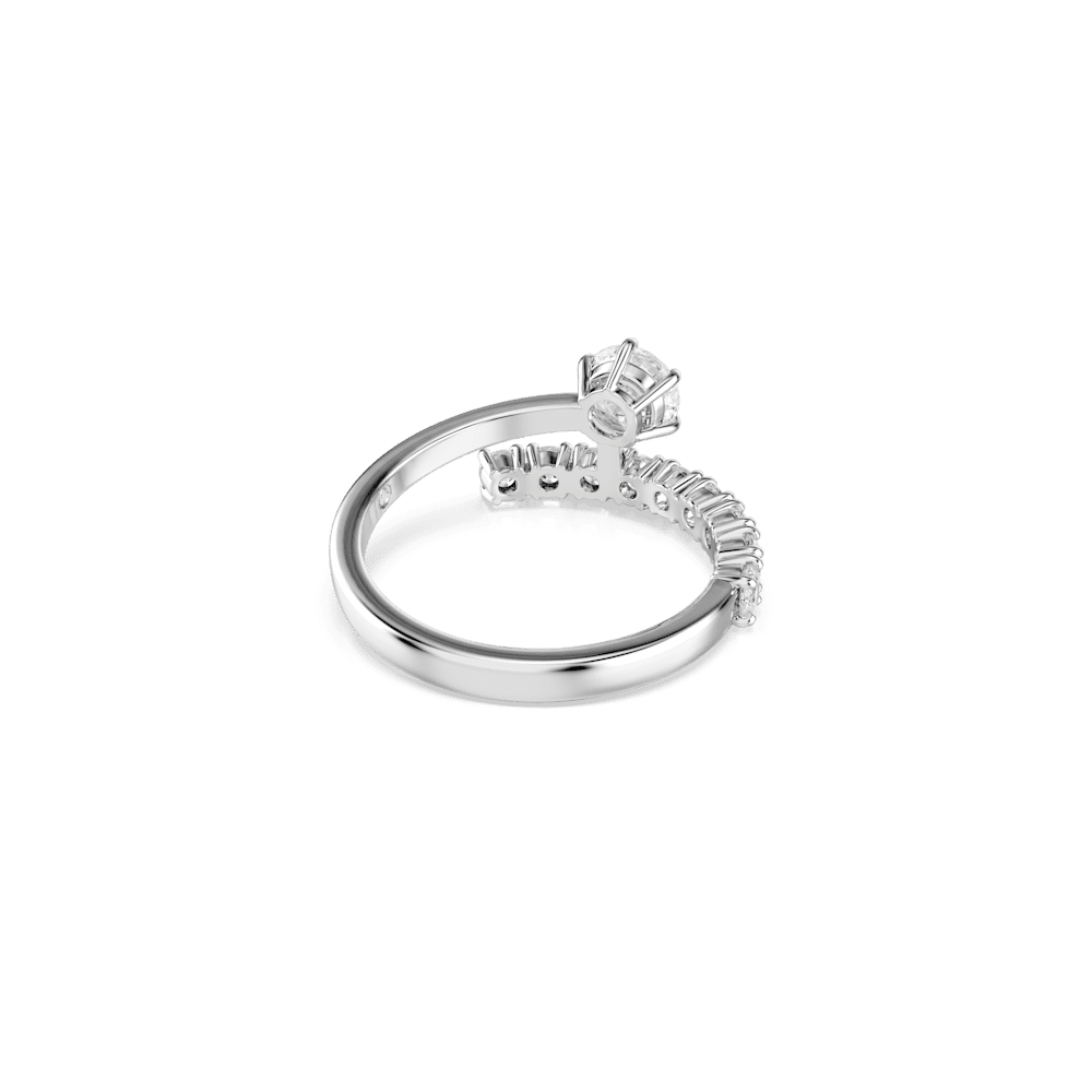 Anello Aperto Swarovski Matrix Taglio Round Bianco Placcato Rodio - Misura 50
