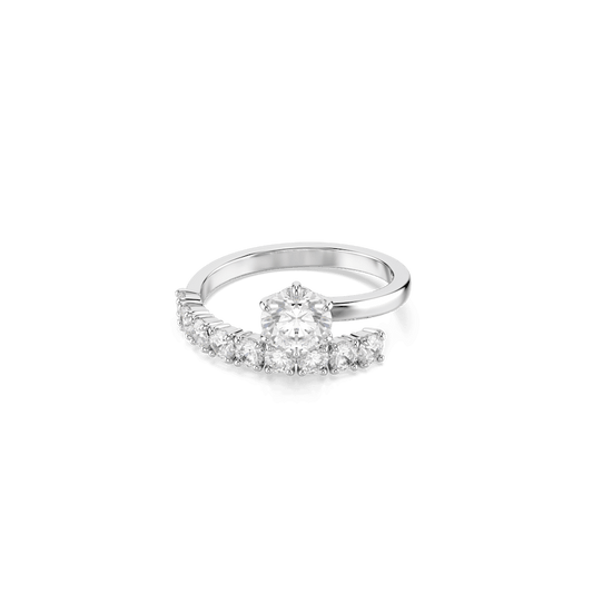 Anello Aperto Swarovski Matrix Taglio Round Bianco Placcato Rodio - Misura 55