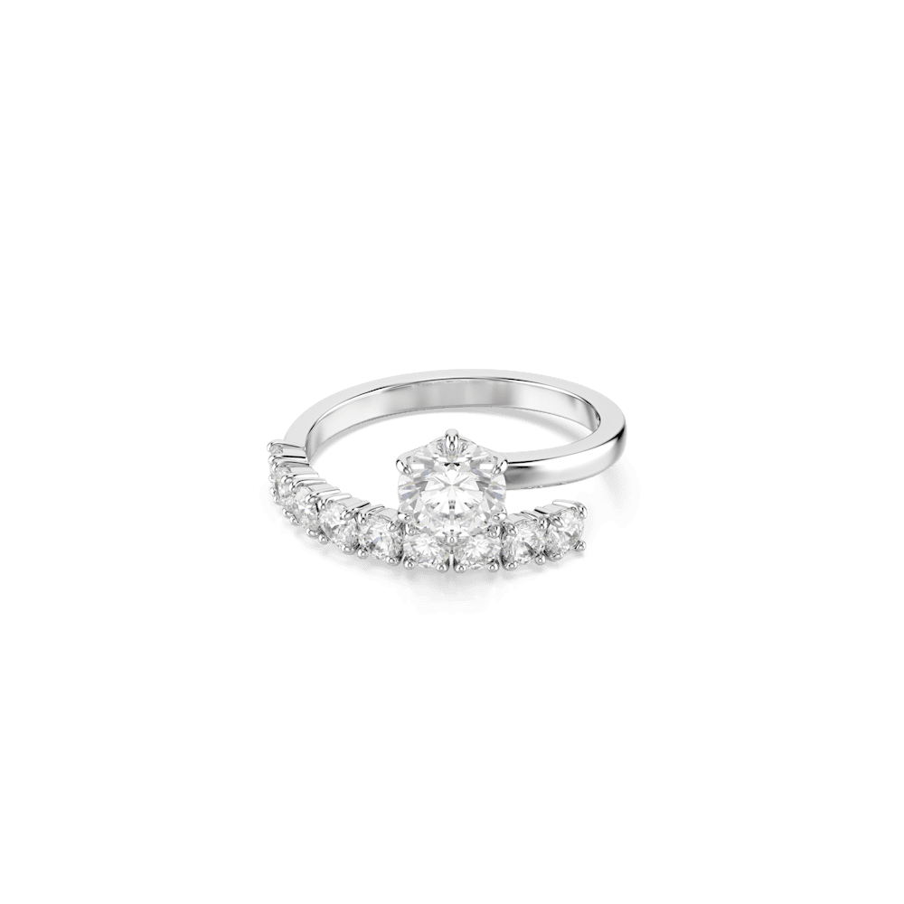 Anello Aperto Swarovski Matrix Taglio Round Bianco Placcato rodio - Misura 60