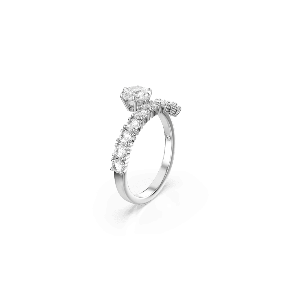 Anello Aperto Swarovski Matrix Taglio Round Bianco Placcato rodio - Misura 60