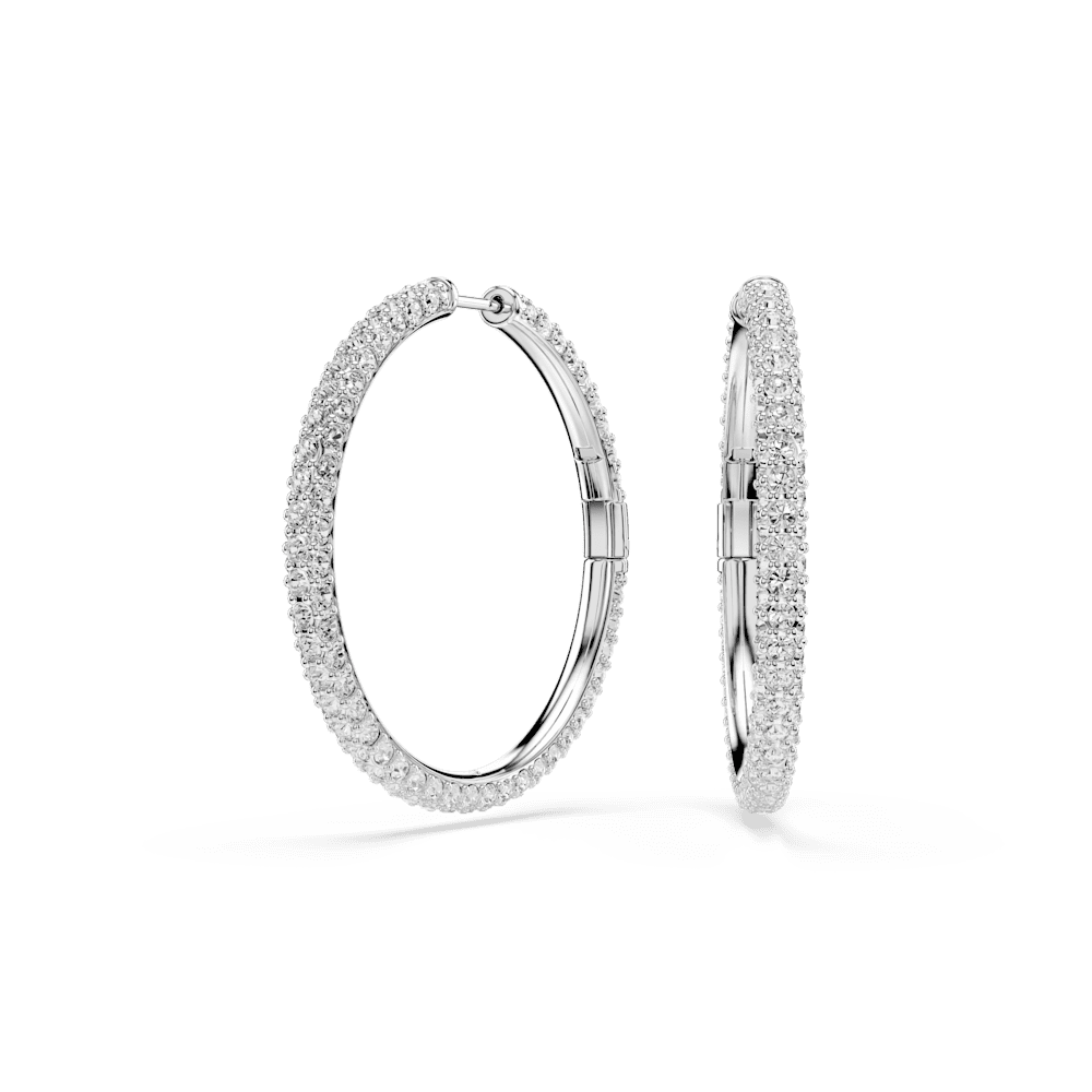 Orecchini a Cerchio Swarovski Dextera Taglio Round Bianchi Placcato Rodio