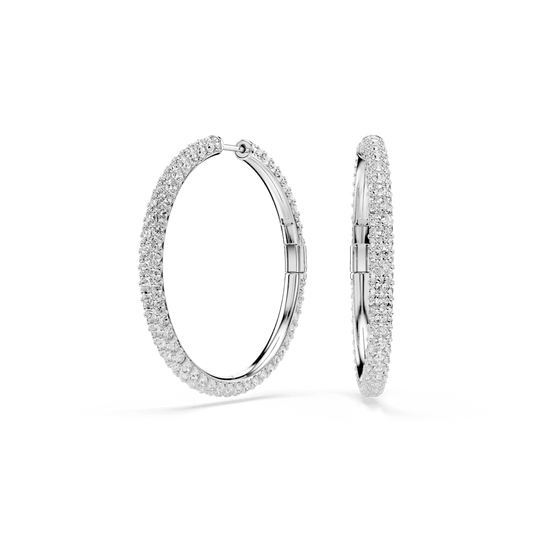 Orecchini a Cerchio Swarovski Dextera Taglio Round Bianchi Placcato Rodio